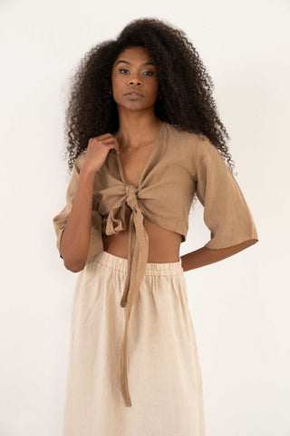 Linen Wrap-Tie Blouse