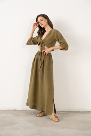 Linen Wrap-Tie Blouse