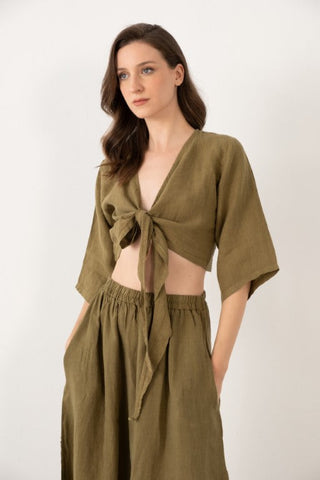 Linen Wrap-Tie Blouse