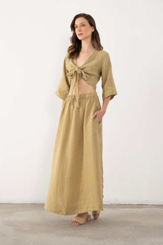 Linen Wrap-Tie Blouse