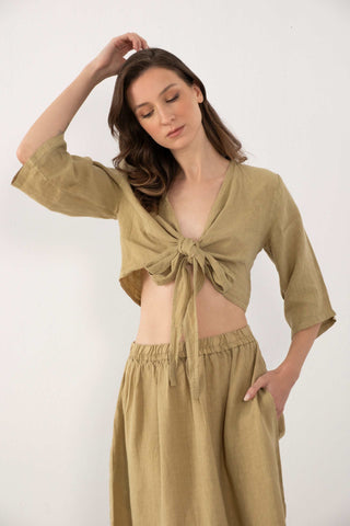 Linen Wrap-Tie Blouse