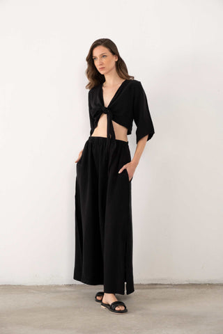 Linen Wrap-Tie Blouse