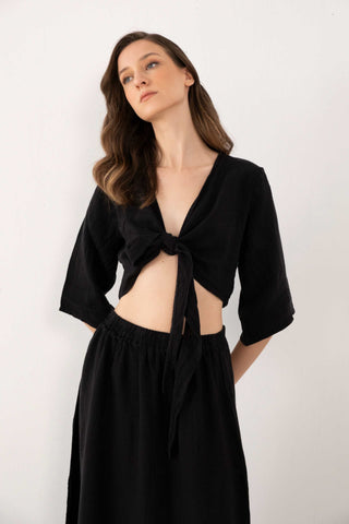 Linen Wrap-Tie Blouse