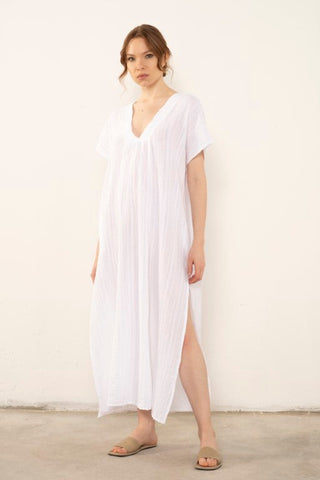 Patterned Woven Maxi Kaftan Dress - Dress