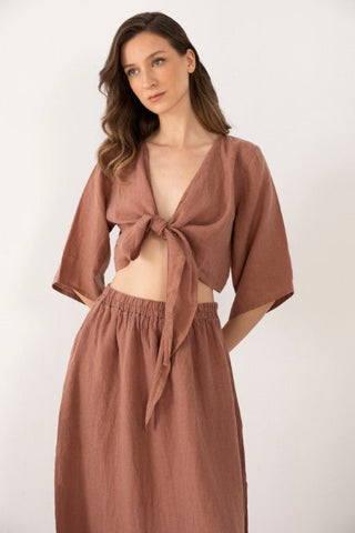 Linen Wrap-Tie Blouse