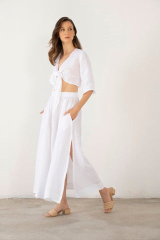 Linen Wrap-Tie Blouse