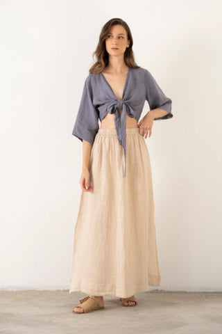 Linen Wrap-Tie Blouse