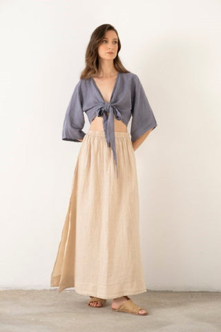 Linen Wrap-Tie Blouse