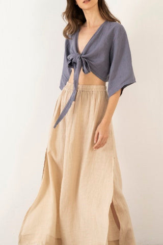 Linen Wrap-Tie Blouse
