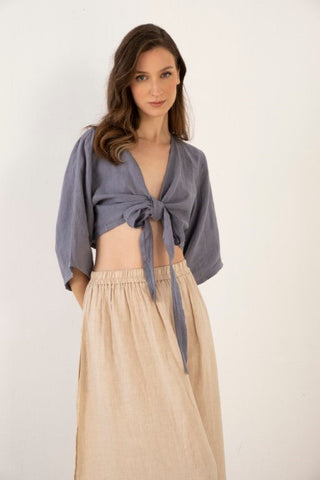 Linen Wrap-Tie Blouse