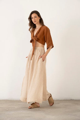 Linen Wrap-Tie Blouse