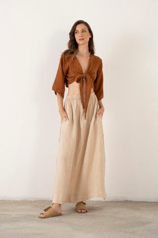 Linen Wrap-Tie Blouse