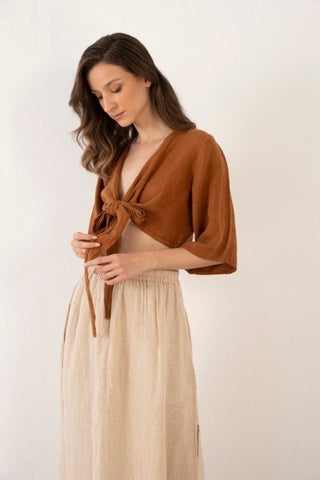 Linen Wrap-Tie Blouse