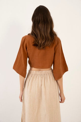 Linen Wrap-Tie Blouse