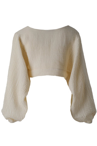 Muslin Balloon Sleeve Tie Blouse