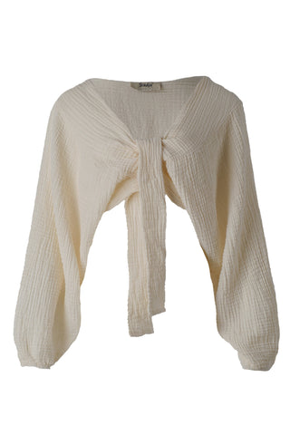Muslin Balloon Sleeve Tie Blouse