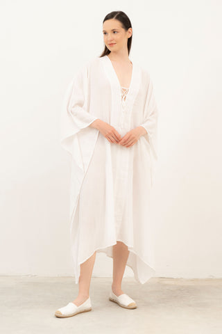 V-Neck Maxi Kaftan Dress - White / Standard - Dress