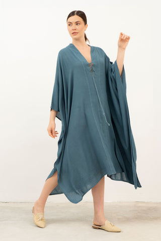 V-Neck Maxi Kaftan Dress - Petrol / Standard - Dress